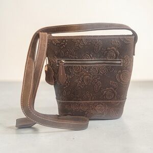 Elegant Brown Leather Floral Women Bag